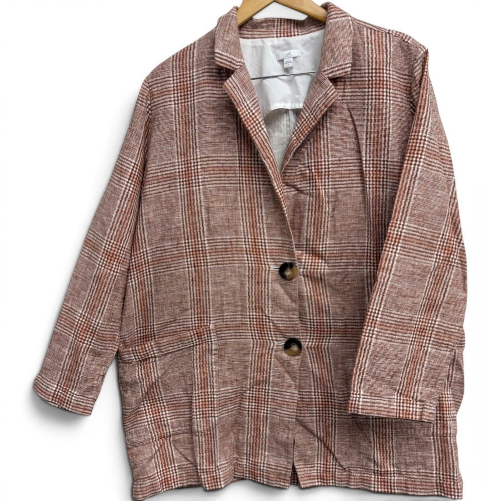 J. Jill Rust Plaid Linen-Blend Blazer